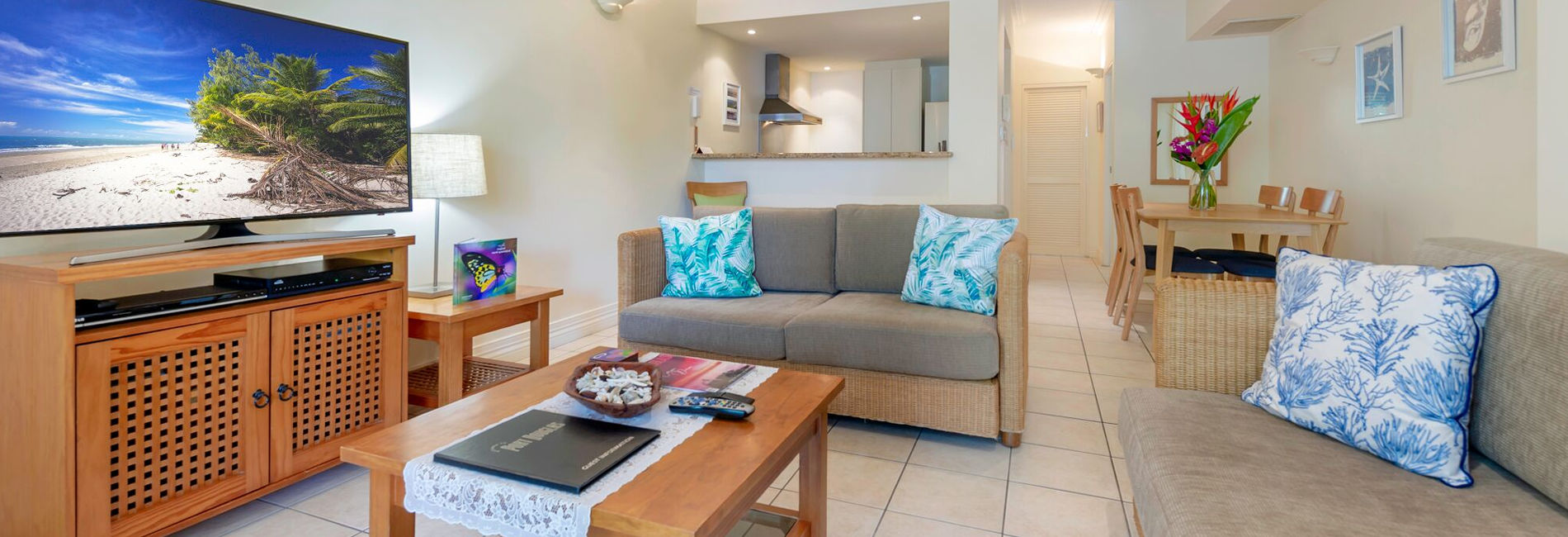 Spacious Open Plan Living & Modern Kitchen Open plan living area, modern kitchen, and dining lounge at Mowbray by the Sea Port Douglas